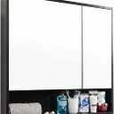 ALIMORDEN Medicine Cabinet with Mirror and Shelves, Oversized Bathroom Wall Storage Organizer Over The Vanity, Toilet, Recessed or Surface Mount, 30.4" L x 29.5" H, Black