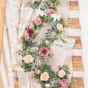 Waipfaru 2Pcs Artificial Flower Garland Decorations, 12.14Ft Eucalyptus Greenery Vines with Pink Roses for Wedding Table Runner Centerpieces Backdrop Room Decor (Pink)