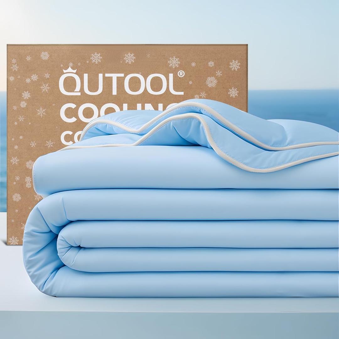 QUTOOL Cooling Blankets for Hot Sleepers Summer Comforter for Night Sweats Full/Queen Size, Double-Sided Cold Blanket Q-Max>0.4 Tech, All-Season Bedding Lightweight Breathable Comforter Blue 90"x90"