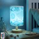 VIHOSE Ocean Table Lamp Beach Starfish Seashell Blue Night Light with Wood Base, 16 Color Dimmable Led, Fabric Shade Bedside Desk Lamp for Living Room Bedroom Home Decor Office Birthday Gifts