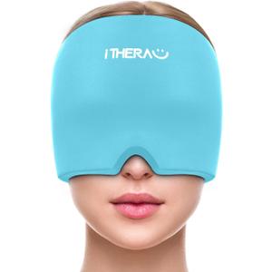 iTHERAU Migraine Relief Cap, Soothing Headache Hat, Gel Ice Pack Head Wrap with Hot and Cold Therapy, Headache Relief Cap for Sinus, Puffy Eyes, Tension and Stress Relief Blue