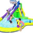 13x14FT Inflatable Bounce House with Water Slide, 5-in-1 Bouncy Castle for Kids 3-12 Years, Heavy Duty Outdoor Play Center with Climbing Wall, Splash Pool, Water Cannon, and 480W Blower (Yellow)