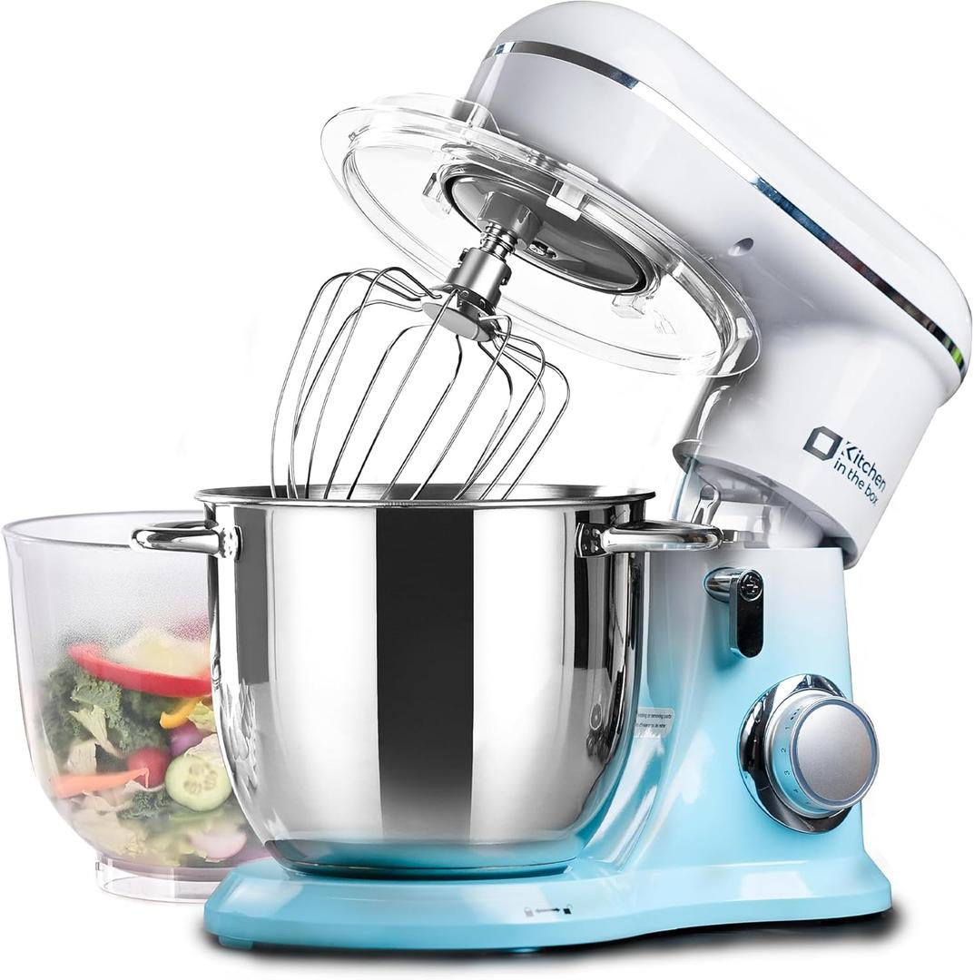 Kitchen in the box Stand Mixer, 5QT + 4.5QT Two bowls Electric Food Mixer, 10 Speeds Kitchen Mixer for Daily Use with Egg Whisk,Dough Hook,Flat Beater (Gradient Blue)