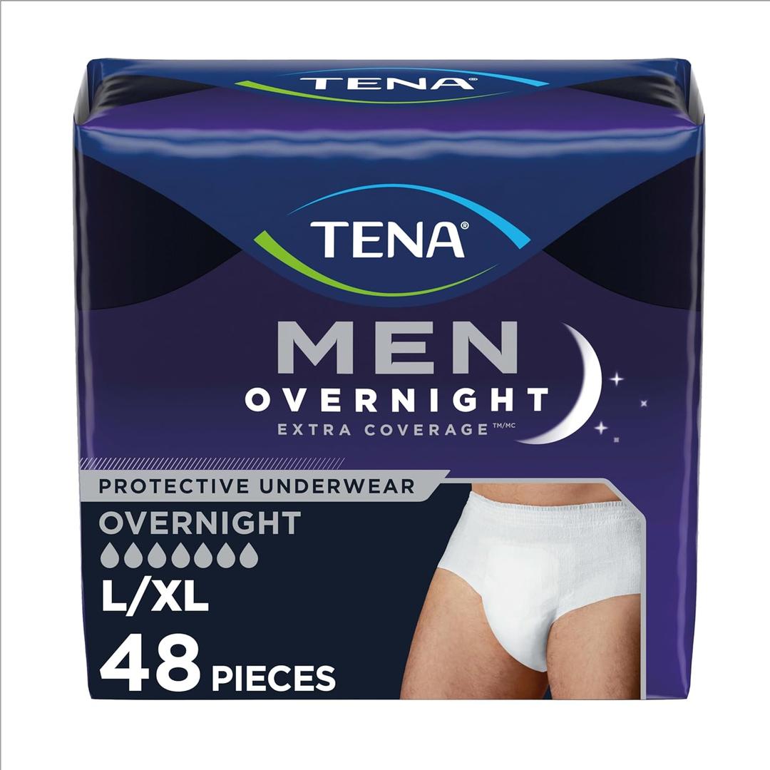 TENA Overnight Extra Coverage Incontinence Underwear for Men, Masculine and Discreet, Large/X-Large, 48 ct