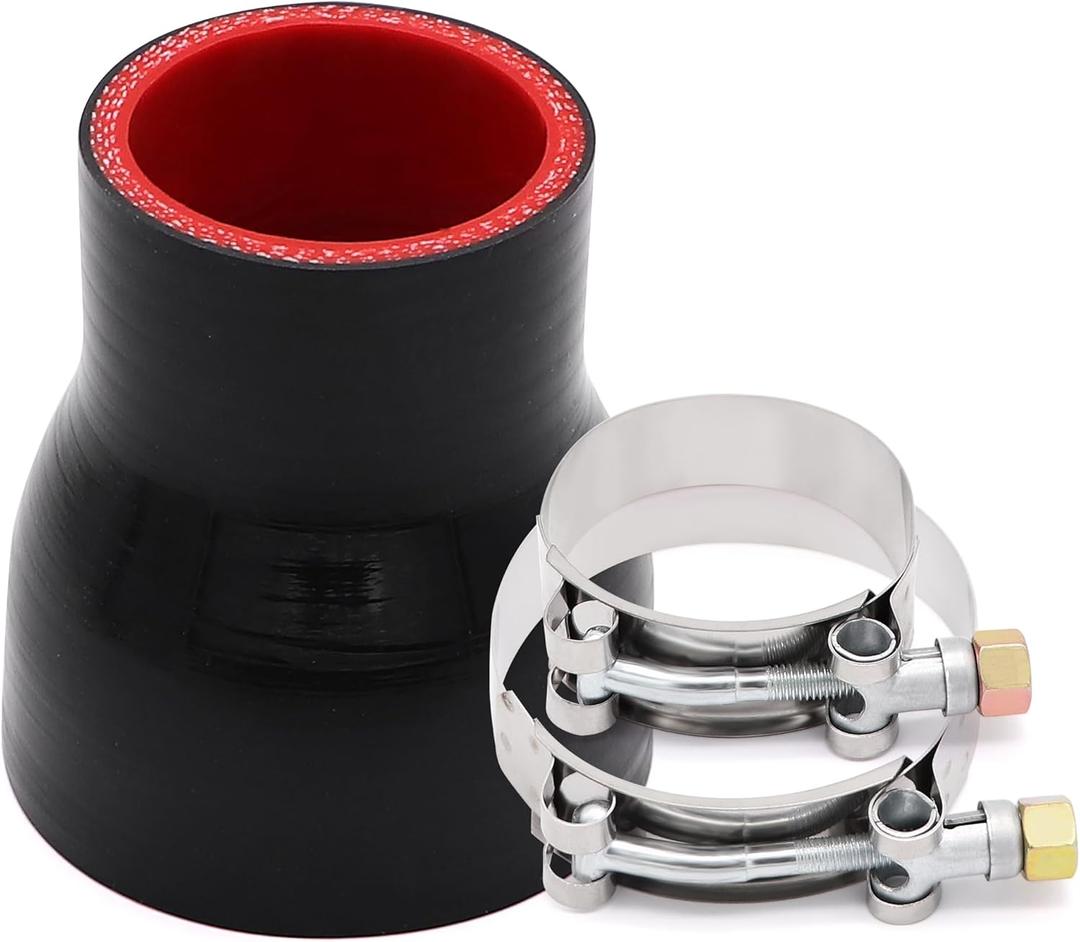 ID 1-3/4 to 2-1/2 inches Straight Black Silicone Reducer Coupler with 2 T-Bolt Clamps 4 Layers of Polyester Reinforcement Suitable High Level Turbo Pipe