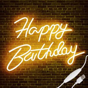 Happy Birthday Neon Sign for Wall Decor,LED Neon Light Sign with Dimmable Switch,Happy Birthday Light Up Sign Banner for Birthday Party,Backdrop Decoration(16.5"x9")