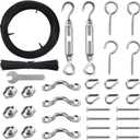 Outdoor Lights Hanging Kit,Globe String Light Suspension Kit,100FT Black Vinyl-Coated 304 Stainless Steel Guide Wire Cable,Include Wire Rope Tension Turnbuckle and Eye Hooks