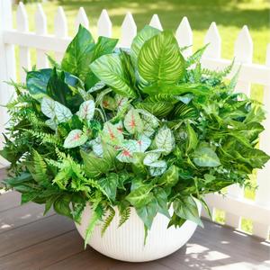 24 Bundles Artificial Plants Outdoor,UV Resistant Fake Greenery Stems with Large Shrubs Faux Plastic Plant for Outside Front Porch Planters Garden Window Box Patio Decor(Pot Not Included)