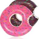 DMAR Donut Pool Float - Donut Tube & Ring for Beach & Pool (Set of 2 Pink & Brown 23.4in)
