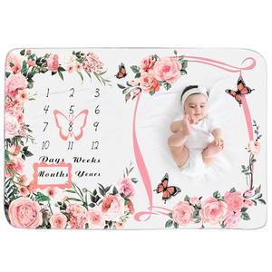 Chumia Baby Monthly Milestone Blanket for Baby Girl 59"x39" Floral Photo Prop Age Milestone Blanket with 2 Felt Floral Wreath Frame(Pink,Flower)