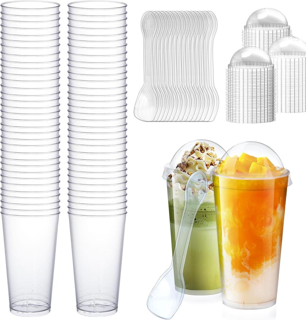 100Pcs 3oz Mini Dessert Cups with Lids and Spoons Clear Plastic Disposable Parfait Cups, Small Serving Bowl for New Year Party Appetizers, Catering, Wedding, Dessert Shops(300pcs in total)