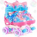 Mermaid Roller Skates for Girls Kids, Mosoulais 4 Size Adjustable Light up Wheels Skates for Toddlers, Beginner Women Rollerskates Indoor Outdoor for Xmas Birthday Gifts, Patines para Nias Nios (X-Small-Toddler(7C-10C), Pink)