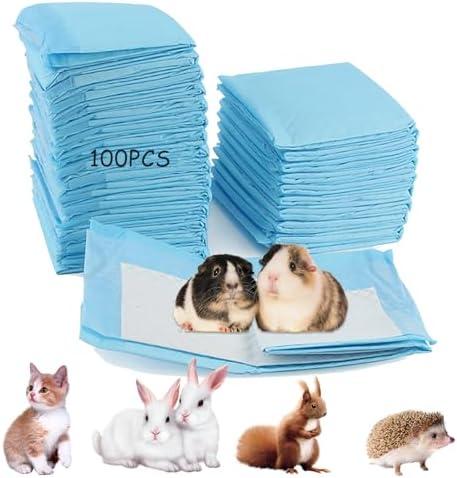 MUYG 100 Pcs Disposable Rabbit Pee Pads,Small Animal Potty Training Pads Guinea Pig Cage Liners Leak-Proof Super Absorbent with Quick-Dry Surface Small Pet for Kitten Hedgehog Hamster Chinchilla