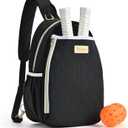 Pickleball Bag for Women, Quilted Stylish Sling Bag, Adjustable Shoulder Strap, 2 Storage Compartment Holds Paddles, Balls,Shoes (Black)