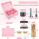 Large Bamboo Storage Box with Removable Tray Kit - Decorative Box Set, Glass Jars, and Accessories Wooden Storage Kit and Accessories Tool.Birthday Gifts. (Pink)