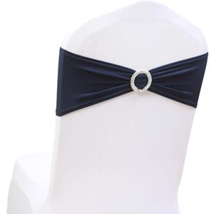 100PCS Navy Stretch Chair Sashes Bows Elastic Chair Bands with Buckle Slider Sashes Bows for Wedding Hotel Banquet Birthday Party Decorations (100PCS, Navy Blue)