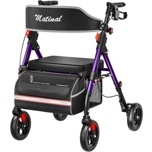 Walkers for Seniors, Rollator Walker with Seat, Walkers for Seniors with seat, 350 lb Capacity,with 8'' Big Wheels, Rolling Walker (Purple)