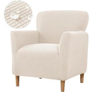 Jacquard Banquet Armchair Slipcovers Waterproof Chair Covers Armchair 1-Piece Stretch Chair Covers for Living Room Nonslip Outdoor Armchair CoverPets Friendly Furniture Protector,Beige