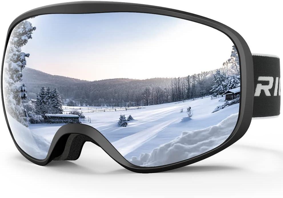 Kids Ski Goggles for Boys Girls Aged 3-14, 100% UV Protection OTG Ski Goggles (A02-black/Silver(vlt 10.2%))