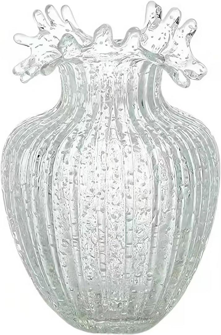 Large Size Wave Mouth Vases Luminous Handmade Glass Flower Vase Desktop Ornaments Propagation Station Plant Holder for Home Wedding Decor (L, Wave)