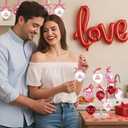 24pcs Valentines Day Ball Ornaments Set with Plastic Rose Petals 2.36 Inches Red Pink White Hanging Balls for Tree Wedding Home Anniversary Decor