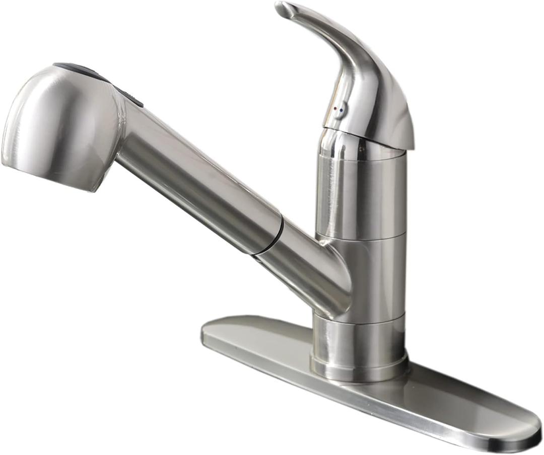 Kitchen Faucet with Pull Out Sprayer, Low Profile Stainless Steel Single Handle Brushed Nikcel Utility Laundry Sink Faucet 1 or 3 Hole Grifo De Cocina