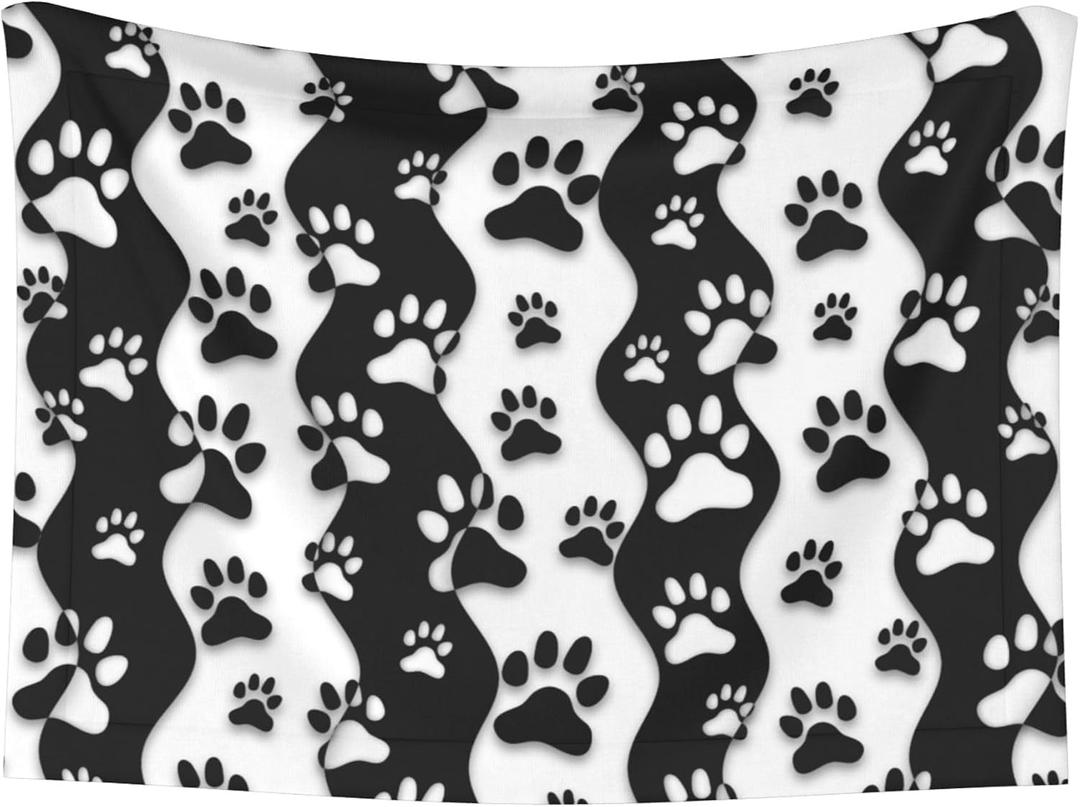 Black White Paw Throw Blanket - Stripes Blanket for Dog Cat Pet Blankets 23x16 for Couch Sofa Bed
