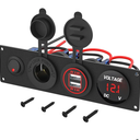 4 in 1 12V USB Panel with LED Voltmete & Dual USB Charger Socket Power & Cigarette Lighter Socket & Red LED Lighted Toogle Switch Panel for Boat Car RV Golf Cart ATV