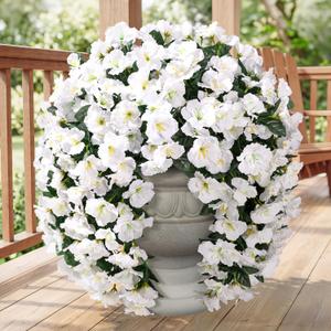 Fake Hibiscus Artificial Hanging Flowers Plants for Outdoors Decoration, 2pcs Silk Hibiscus Vines Realistic UV Resistant White Faux Flowers for Outside Planter Porch Patio Yard Home Party