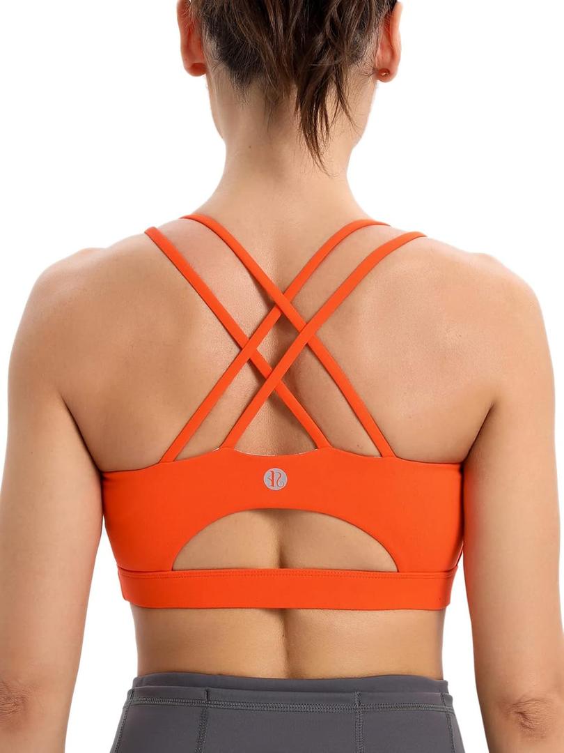 Sports Bras for Women, Padded Sports Bra Tank Top Sexy Crisscross Back High Impact Longline Workout Yoga Bra XL(Vermillion Orange)