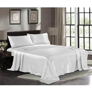 Pure Bedding Satin Sheets Full [4-Piece, White] Hotel Luxury Silky Bed Sheets - Extra Soft 1800 Microfiber Sheet Set, Wrinkle, Fade, Deep Pocket Fitted Sheet, Flat Sheet, Pillow Cases
