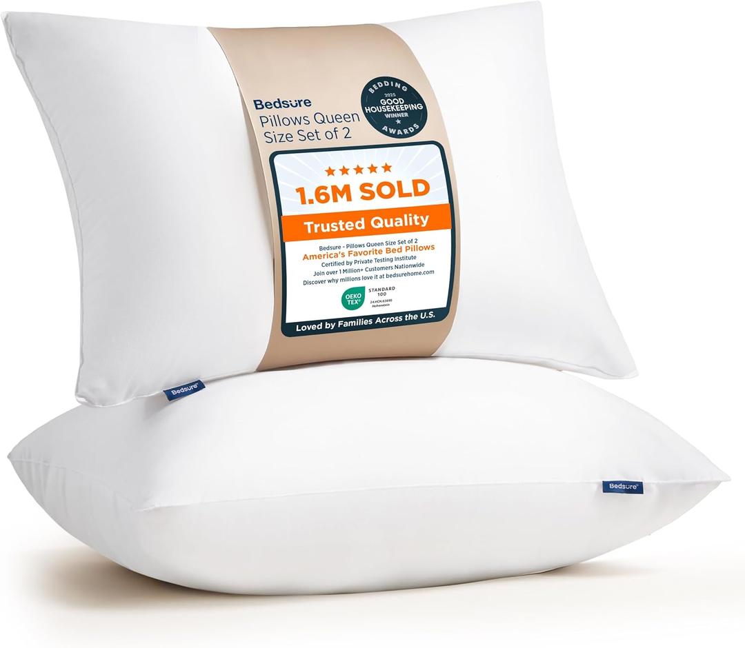 Bedsure Pillows Standard Size Set of 2 - Hotel Collection Bed Pillows for Sleeping, with Down Alternative Filling, Soft Support for Back, Stomach or Side Sleepers, Standard, 26"x19", White, 2 Pack