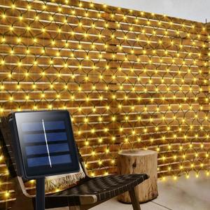 Solar Powered Net Lights 200 LED 9.8Ft x 6.6Ft Bush Light Dark Green Wire Auto On/Off 8 Modes Outdoor Mesh Lights for Bushes Shrubs Lawn Decor(Warm White)