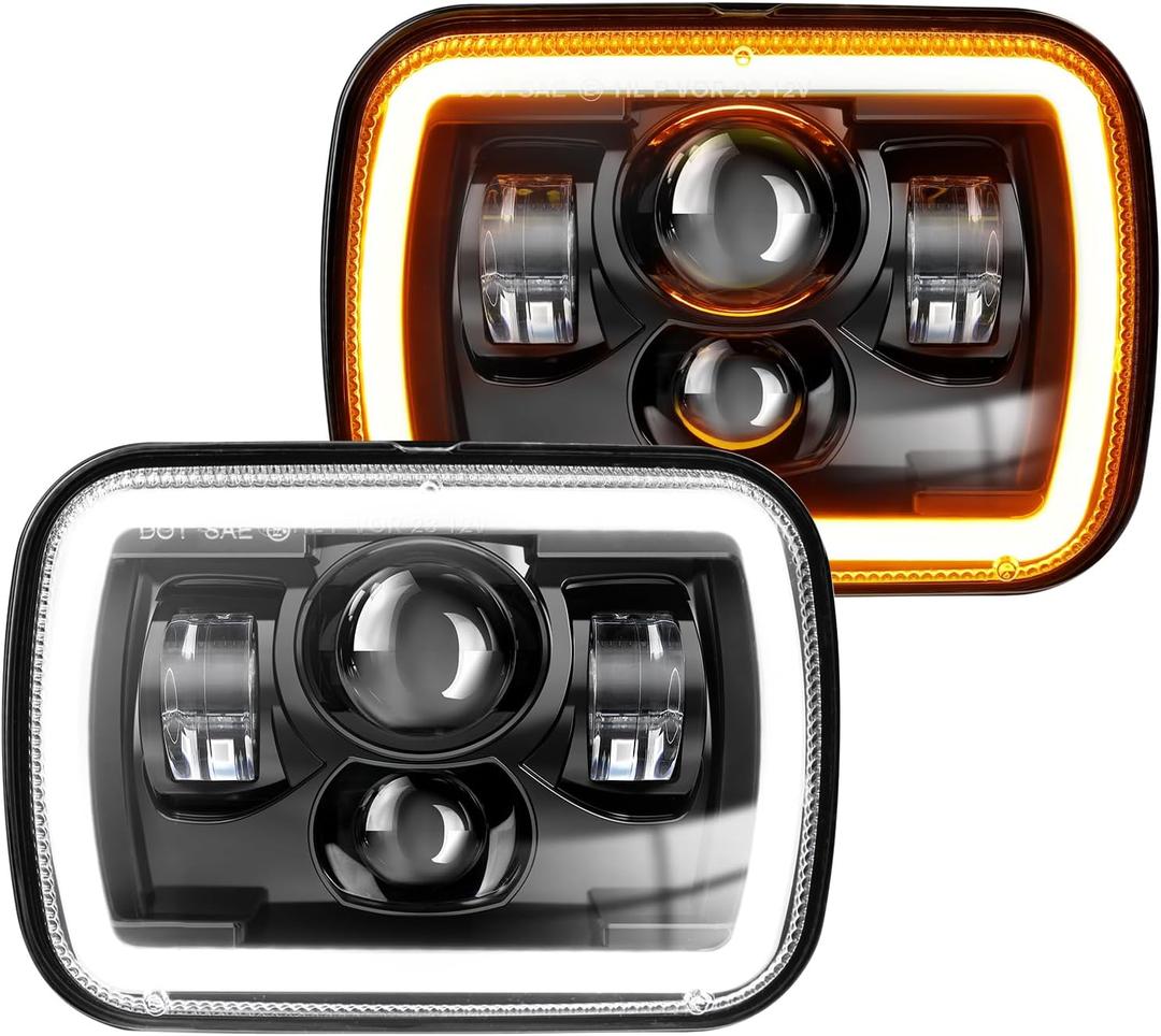 CO LIGHT New Z Beam 5x7 7x6 Inch Led Headlight Rectangle Bright High Low Beam DRL Amber Turn Signal Compatible for H6054 H5054 Chevy Express Van Jeep Cherokee YJ XJ Truck Pickup Van, 2PCS (T004-YY-ZQ-pair)