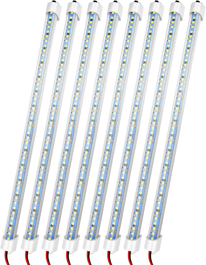 12v LED Interior Light Bar, DC 12 Volt led Strip Lights with Switch and Magnets, 6500K White Light for Enclosed Cargo Trailer Car RV Van Truck Lorry Cabinet Camper Boat Caravan Motorhome 8P
