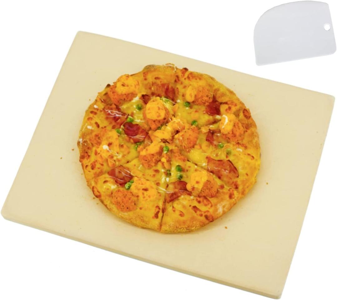 Pizza Stone for Oven and Grill Rectangular, Large Cooking Stone Includes Free Plastic Scraper, Strong and Safe Cordierite Baking Stone Heavy Duty for Pizza, Bread, Pie, BBQ (15"  12")
