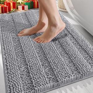OLANLY Thick Bathroom Rugs 30x20, Extra Soft Absorbent Chenille Striped Bath Rugs, Rubber Backing, Machine Wash Dry, Bath Mats for Bathroom Floor, Tub and Shower, Home Decor Accessories, Grey