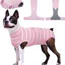 Kuoser Dog Surgery Recovery Suit, Soft Breathable Dog Recovery Suit for Female Spay Male Nueuter, Anti Licking Puppy Onesie Pet Surgical Suit for Dogs Abdominal Wounds Skin Disease, Pink Strips L (Large (Back: 16.1" - 20.1"; Weight: 23 - 48LB))