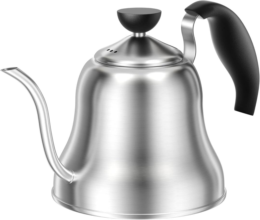 Coffee Kettle for Stove Top Premium Gooseneck Kettle, Pour Over Coffee Tea Pot, Stovetop Teapot, Hot Water Heater for Camping, Home & Kitchen, Stainless Steel - Small 28oz, Brushed