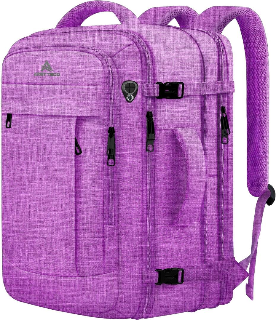 60L Carry On Backpack, Extra Large Laptop Backpack, Big Capacity Travel Backpack for Women, Expandable Water Resistant Bag Anti-Theft Business Daypack Fit 18 Inch Laptop with USB Port, Purple