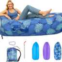 Inflatable Lounger, 210T Polyester air Sofa, Inflatable Couch for Camping, can Withstand 450 lbs air Chair, Pocket and Matching Bag, Convenient Beach Blow up CouchIdeal Outdoor Gifts for Adults (Printed Green)