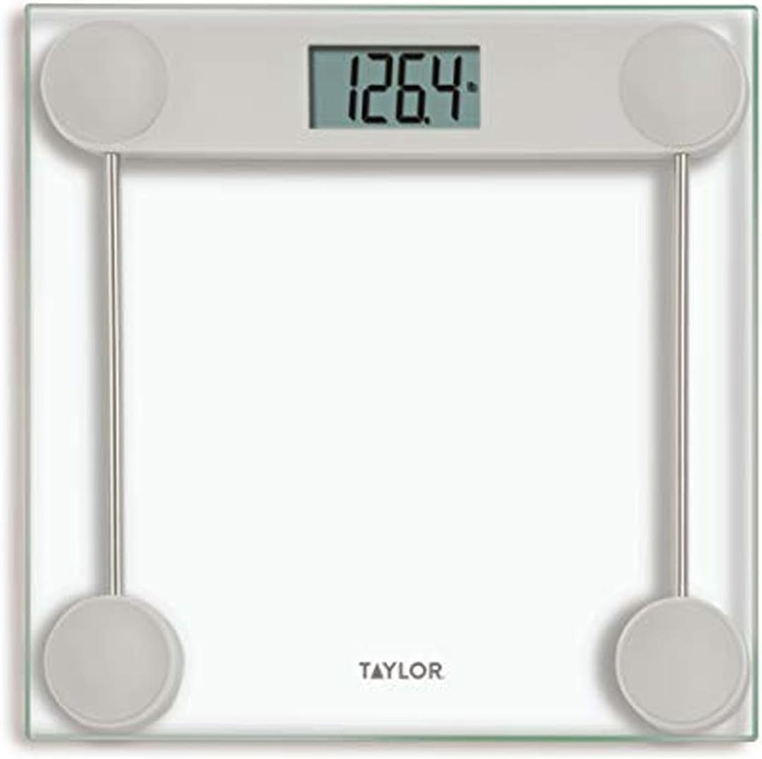 Taylor Digital Scale for Body Weight, Highly Accurate Digital Bathroom Scale Large Backlight LCD Readout Display, 330 Pounds Capacity, Clear Glass Platform with Stainless Steel Accents