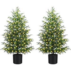4FT Pre-Lit Artificial Norfolk Pine Christmas Tree  Realistic Potted Tree with 100 LED Lights & 8-Function Battery Box, Pre-Assembled Faux Holiday Dcor for Indoor Use (2)