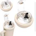 40oz Flip Straw Lid Compatible with Stanley Cup, Upgraded 2-in-1 Straw and Sip Opening Replacement Lid with Dustproof Cover Leakproof Detachable Silicone Lid for 40 oz Tumbler Accessories (Cream)