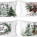 Lanpn 14x24 Christmas Throw Pillow Covers Set of 4, Plaid Christmas Lumbar Pillow Covers Elk XmasTree Wreath Decorative Pillowcases Xmas Cushion Covers for Indoor Home Living Room Sofa Decor