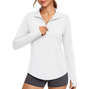 MAGCOMSEN Women's Long Sleeve Sun Shirts Half 1/2 Zip Pullover UPF 50+ Tops (White, XL)