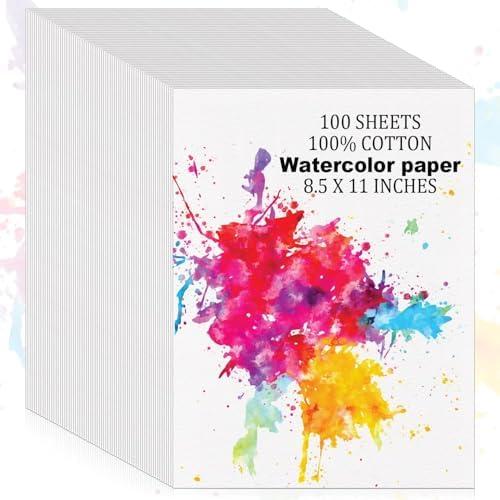 100 Sheets 100% Cotton Watercolor Paper Bulk, 8.5" x 11" 140lb/300 GSM Cold Press Water Color Paper White Paint Paper Suitable for Kids Adult Watercolor Drawing