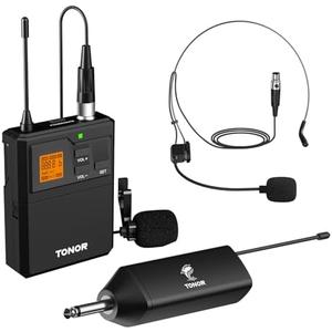 TONOR UHF Wireless Microphone System with Headset Mic/Lavalier Lapel Mic, Bodypack Transmitter, Rechargeable Receiver, 15 Channels 200ft Range 1/4" Output for Recording Live Performance PA Speaker TONOR UHF Wireless Microphone System with Headset Mic/Lavalier Lapel Mic, Bodypack Transmitter, Rechargeable Receiver, 15 Channels 200ft Range 1/4" Output for Recording Live Performance PA Speaker