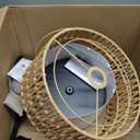 Rattan Floor Lamps for Living Room, Boho Standing Lamps with Rattan& Linen Double Shades, Arc Lamps Floor Standing with 9W Bulb, Foot Switch, Bohemian Floor Lamps for Bedroom, Office