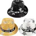 3 Pcs Happy New Year Party Hat Sequin Fedora Hat Flashing New Years